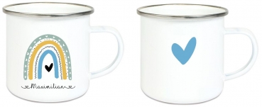 ♥ Tasse Emailletasse Regenbogen, Junge, Einschulung KITA Wunschname, Dankeschön, Geburtstag, Abschied, Jubiläum, Geschenk, Kommunion, Firmung Konfirmation, Becher von Lüttentüddel